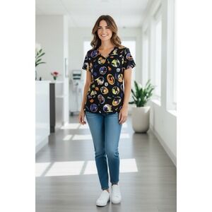 Disney Villains Maleficent Scar Hades Ursula Medical Scrub Top Womens MEDIUM